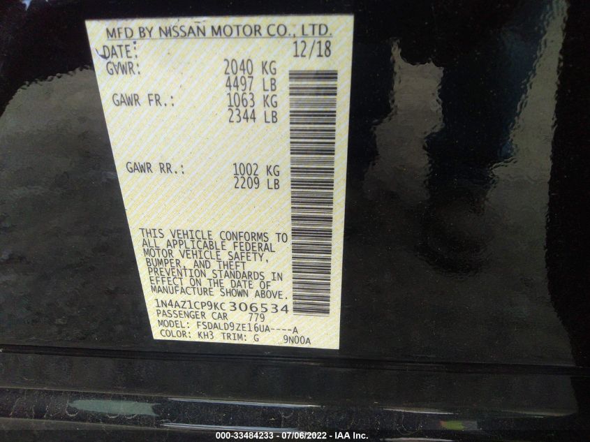 2019 NISSAN LEAF SV 1N4AZ1CP9KC306534