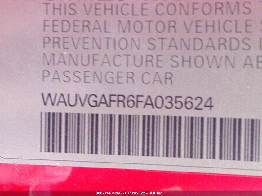 2015 AUDI S5 PRESTIGE WAUVGAFR6FA035624