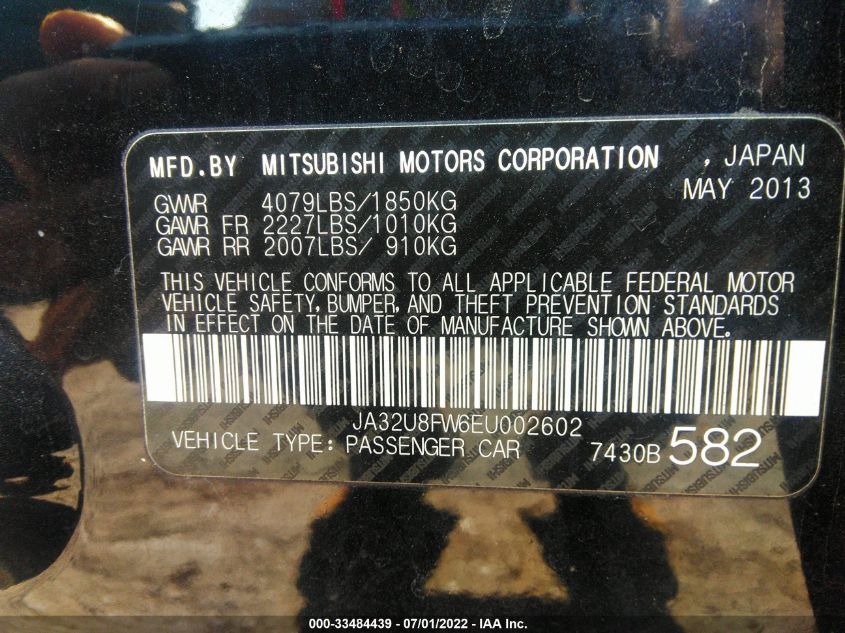 2014 MITSUBISHI LANCER GT JA32U8FW6EU002602