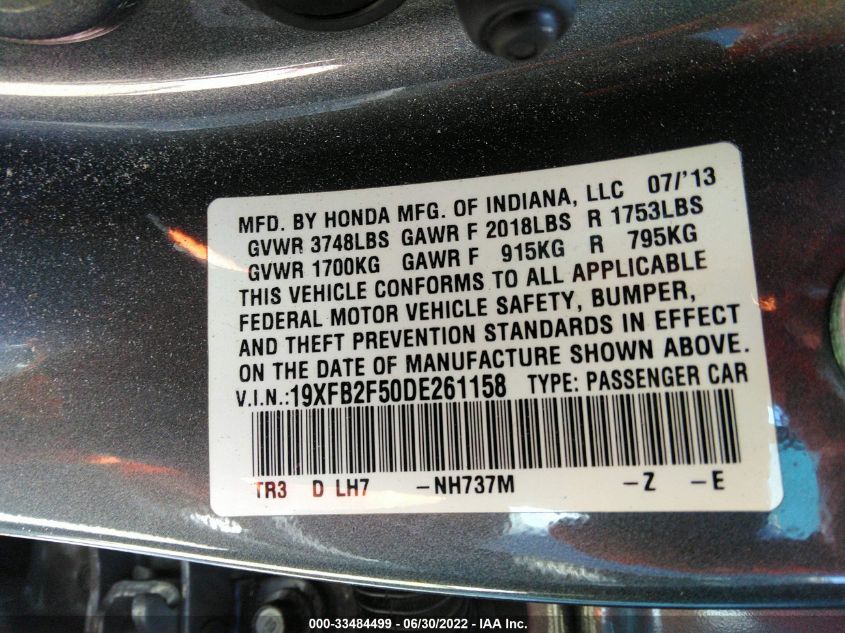 2013 HONDA CIVIC SDN LX 19XFB2F50DE261158