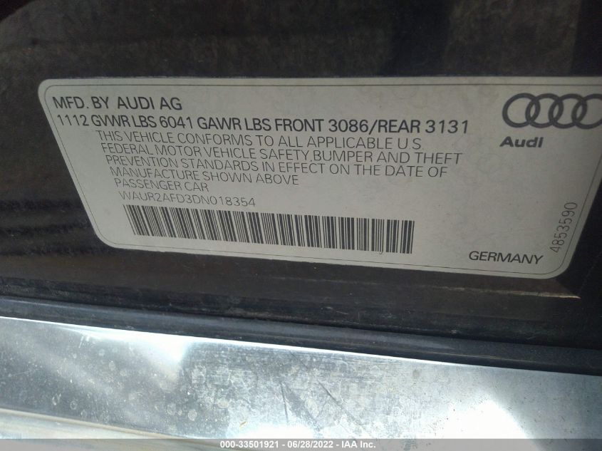 2013 AUDI A8 L 4.0L WAUR2AFD3DN018354