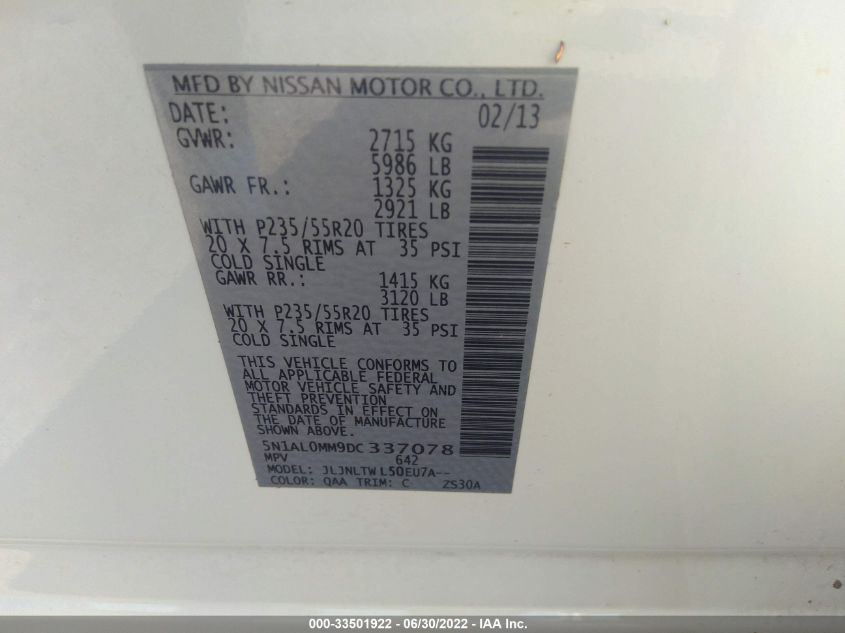 2013 INFINITI JX 5N1AL0MM9DC337078