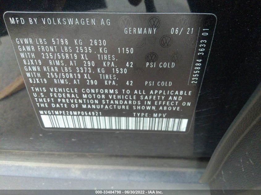 2021 VOLKSWAGEN ID.4 PRO S WVGTMPE28MP054921