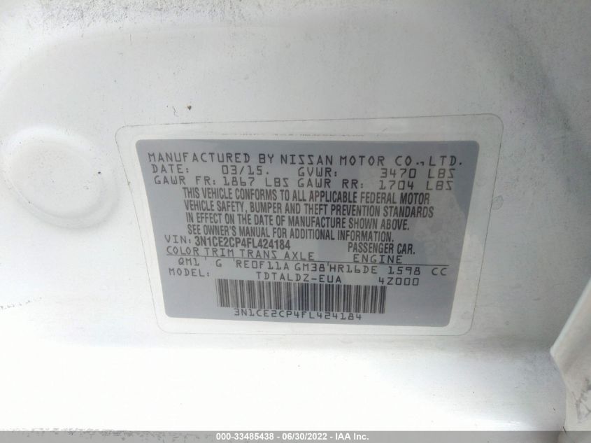 2015 NISSAN VERSA NOTE SV 3N1CE2CP4FL424184