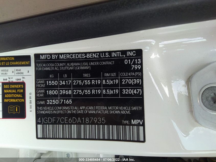 2013 MERCEDES-BENZ GL-CLASS GL 450 4JGDF7CE6DA187935