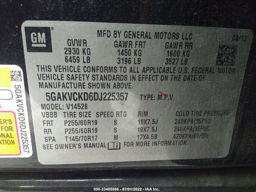 2013 BUICK ENCLAVE LEATHER 5GAKVCKD6DJ225357