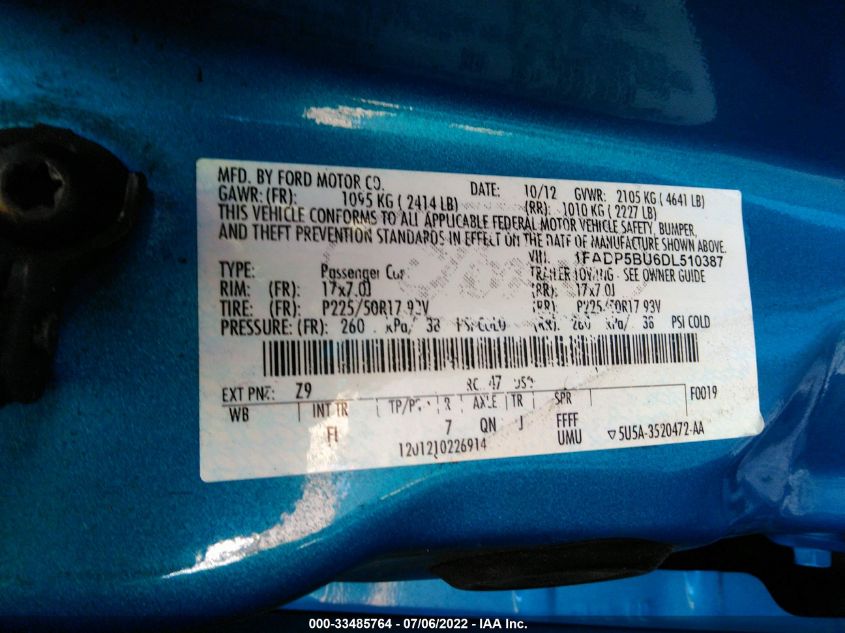 2013 FORD C-MAX HYBRID SEL 1FADP5BU6DL510387