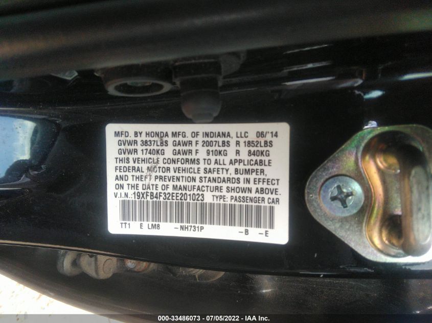 2014 HONDA CIVIC HYBRID 19XFB4F32EE201023