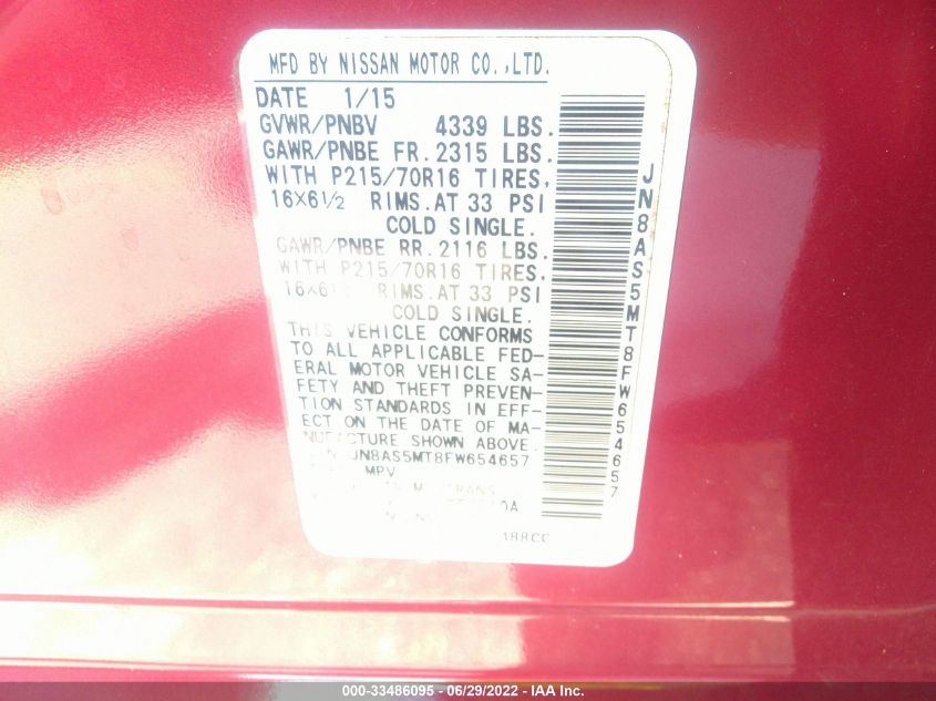 2015 NISSAN ROGUE SELECT S JN8AS5MT8FW654657