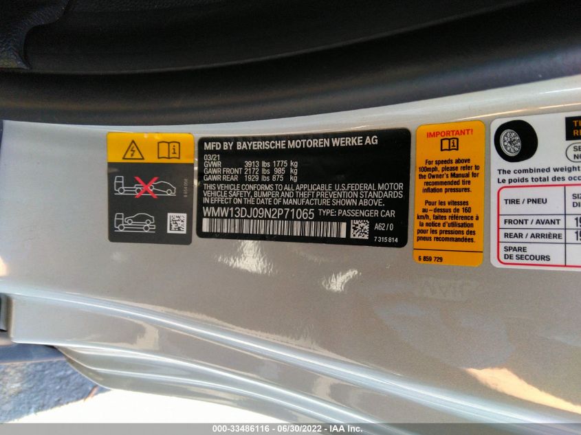 2022 MINI HARDTOP 2 DOOR COOPER SE WMW13DJ09N2P71065