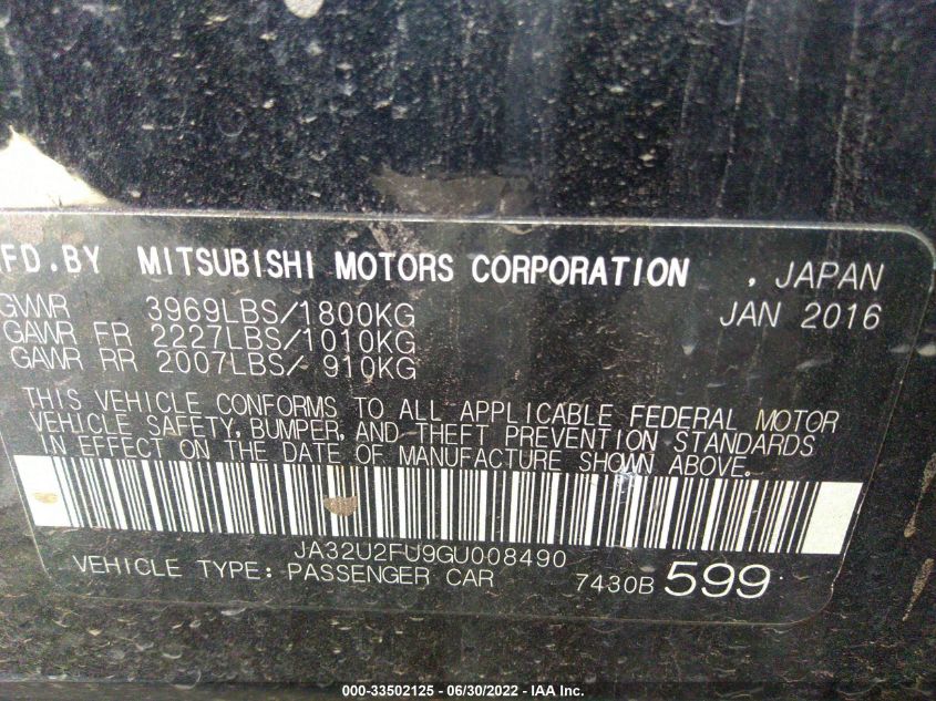 2016 MITSUBISHI LANCER ES JA32U2FU9GU008490