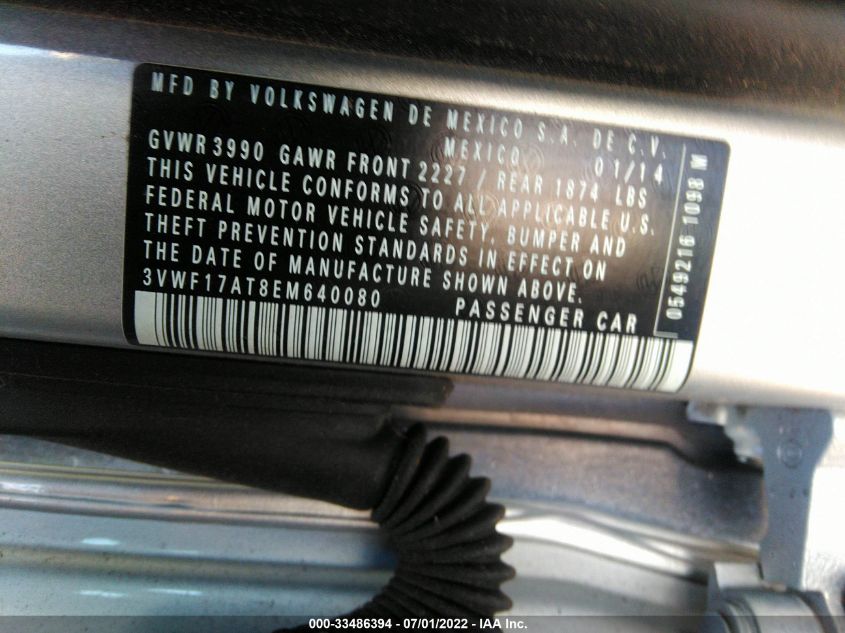 2014 VOLKSWAGEN BEETLE COUPE 1.8T ENTRY 3VWF17AT8EM640080