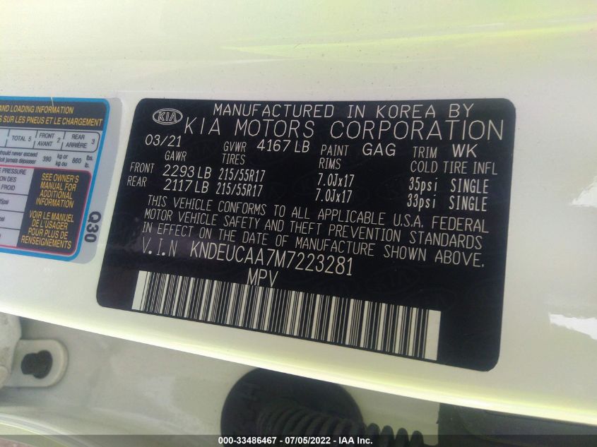 2021 KIA SELTOS S KNDEUCAA7M7223281