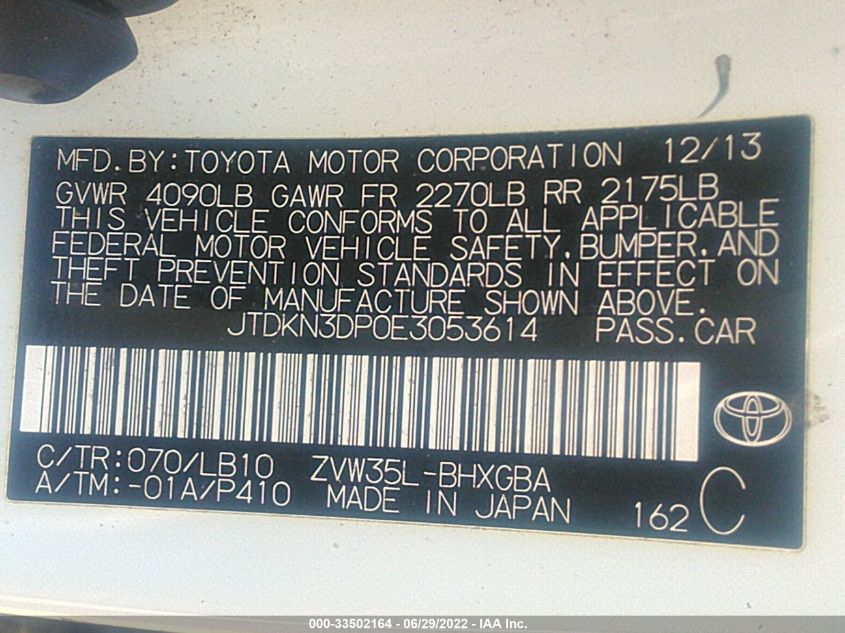 2014 TOYOTA PRIUS PLUG-IN ADVANCED JTDKN3DP0E3053614