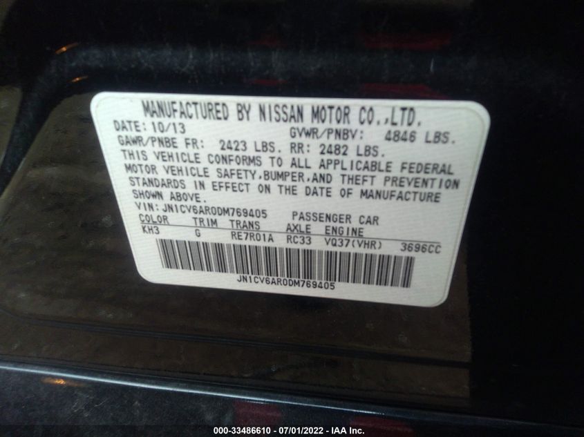 2013 INFINITI G37 SEDAN X JN1CV6AR0DM769405