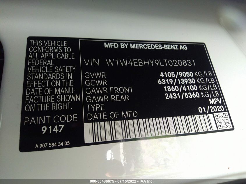 2020 MERCEDES-BENZ SPRINTER VAN W1W4EBHY9LT020831