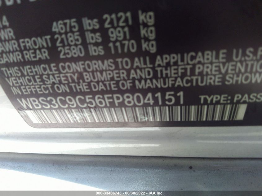 2015 BMW M3 WBS3C9C56FP804151