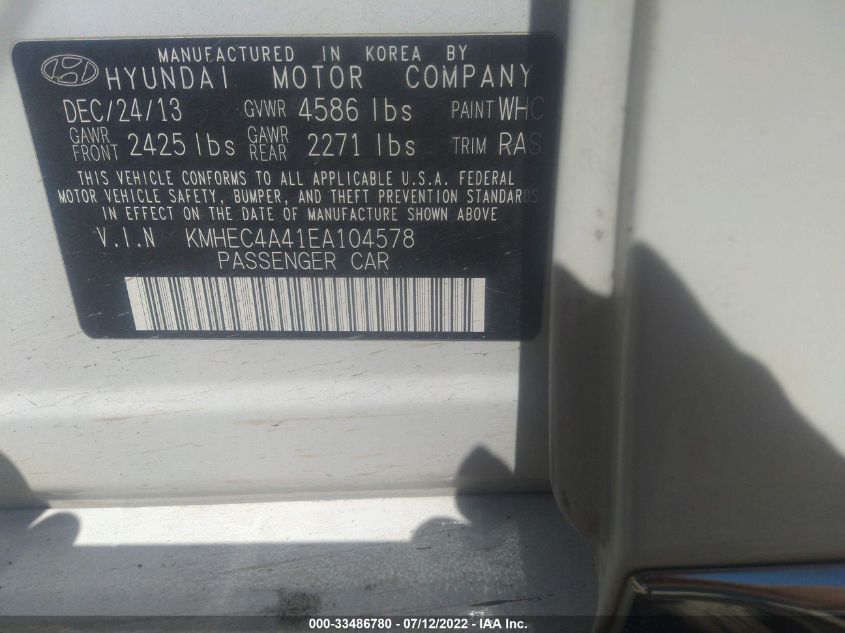 2014 HYUNDAI SONATA HYBRID LIMITED KMHEC4A41EA104578