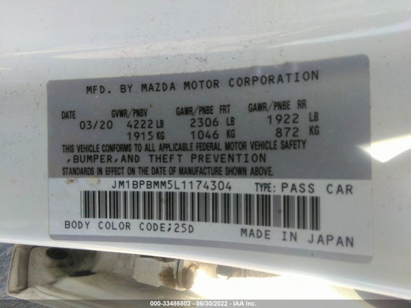 2020 MAZDA MAZDA3 HATCHBACK PREFERRED PACKAGE JM1BPBMM5L1174304