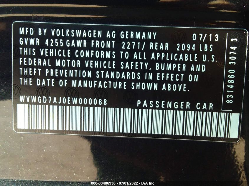 2014 VOLKSWAGEN GTI WVWGD7AJ0EW000068