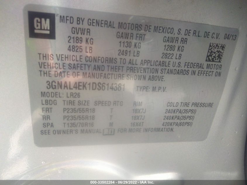 2013 CHEVROLET CAPTIVA SPORT FLEET LTZ 3GNAL4EK1DS614381