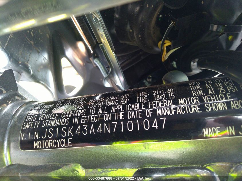2022 SUZUKI DR-Z400 S JS1SK43A4N7101047