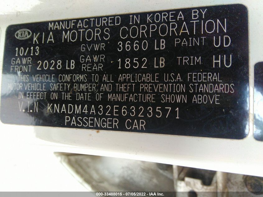 2014 KIA RIO LX KNADM4A32E6323571