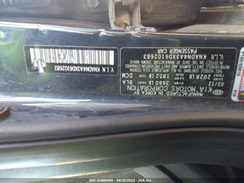 2013 KIA RIO EX KNADN4A3XD6102683