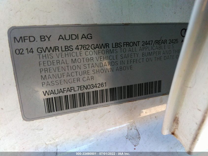 2014 AUDI A4 PREMIUM WAUAFAFL7EN034261