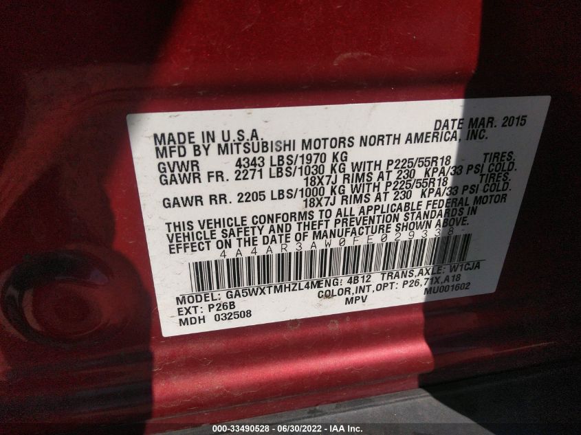 2015 MITSUBISHI OUTLANDER SPORT 2.4 ES 4A4AR3AW0FE029338
