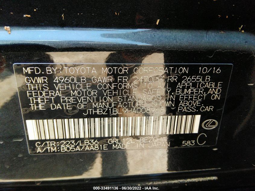2017 LEXUS GS 350/BASE/F SPORT JTHBZ1BL9HA008968