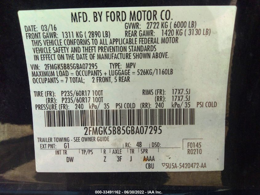 2016 FORD FLEX SE 2FMGK5B85GBA07295