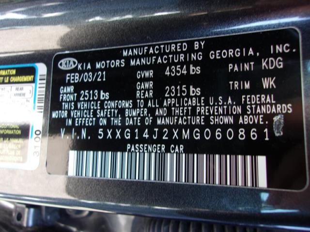 2021 KIA K5 LXS 5XXG14J2XMG060861