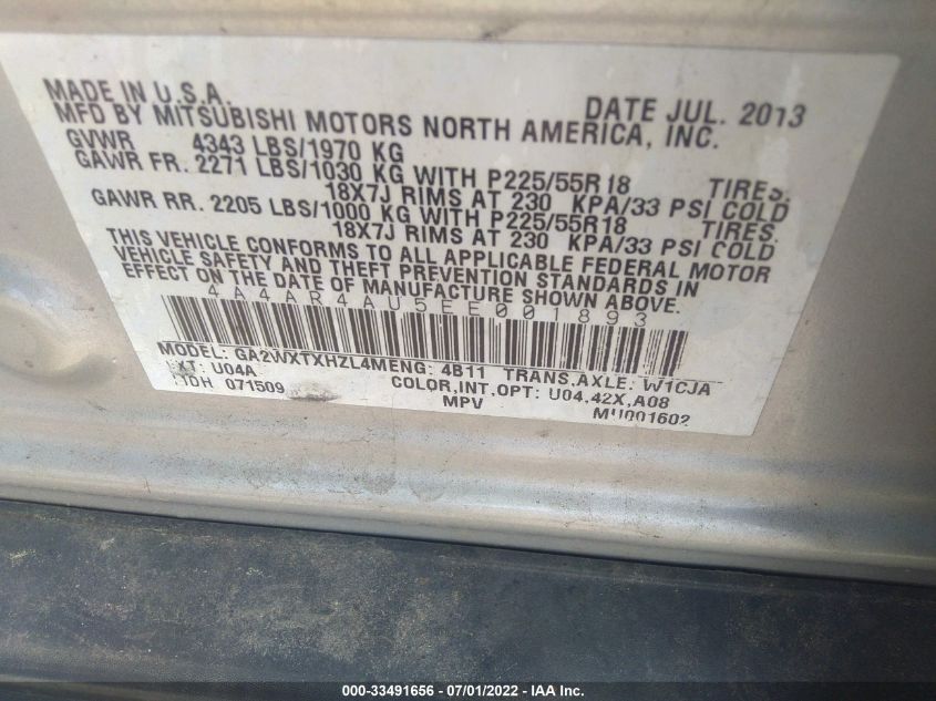 2014 MITSUBISHI OUTLANDER SPORT SE 4A4AR4AU5EE001893