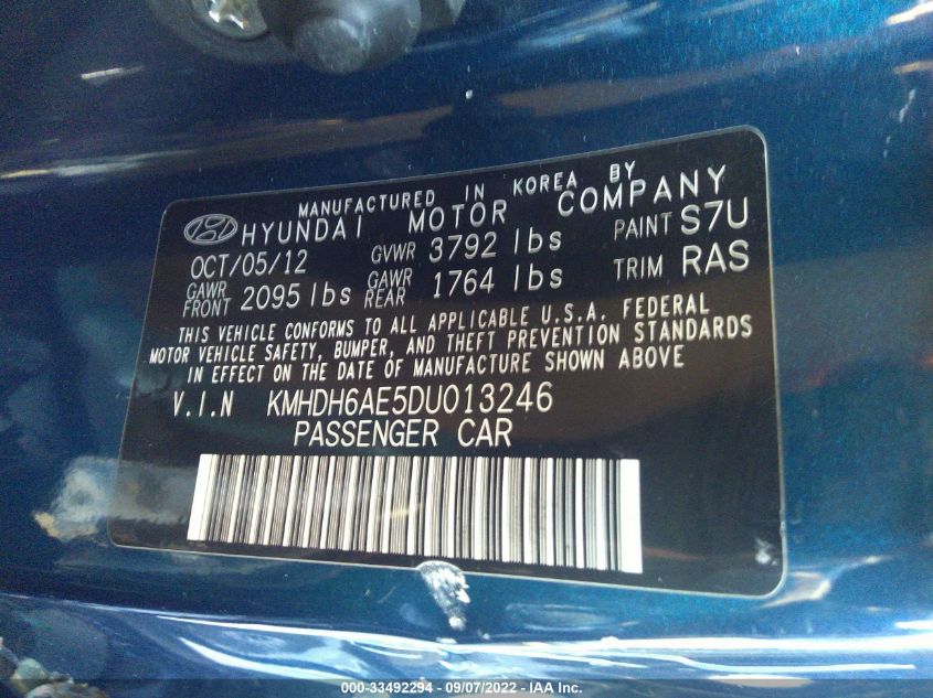 2013 HYUNDAI ELANTRA COUPE GS PZEV KMHDH6AE5DU013246