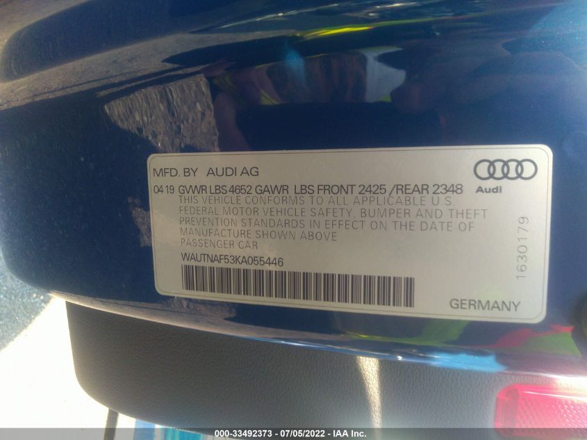 2019 AUDI A5 COUPE PREMIUM PLUS WAUTNAF53KA055446