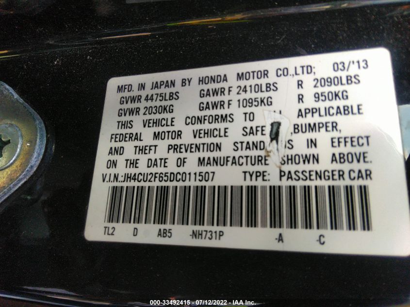 2013 ACURA TSX TECH PKG JH4CU2F65DC011507