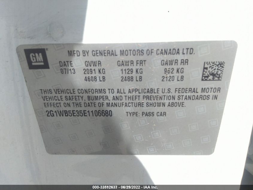 2014 CHEVROLET IMPALA LIMITED LT 2G1WB5E35E1106680