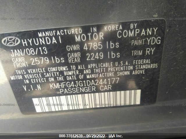 2013 HYUNDAI AZERA KMHFG4JG1DA244177