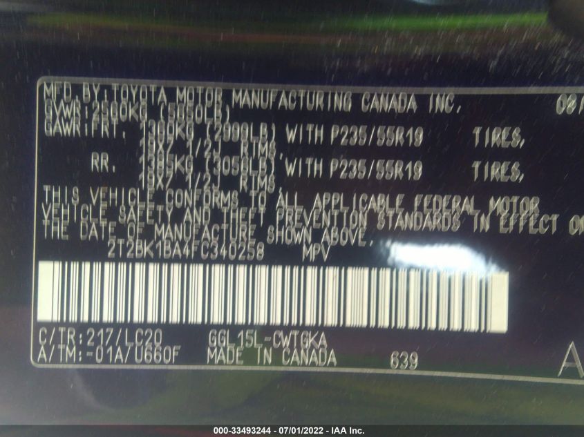 2015 LEXUS RX 350 2T2BK1BA4FC340258