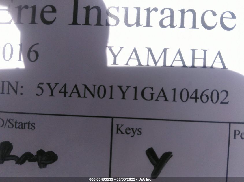 2016 YAMAHA YXZ1000 SE 5Y4AN01Y1GA104602