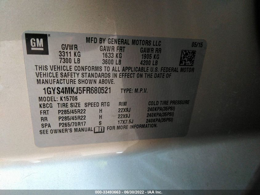 2015 CADILLAC ESCALADE LUXURY 1GYS4MKJ5FR680521