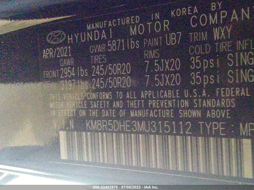 2021 HYUNDAI PALISADE LIMITED KM8R5DHE3MU315112