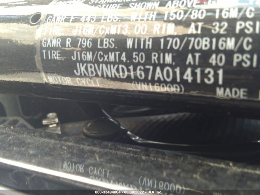 2007 KAWASAKI VN1600 D JKBVNKD167A014131