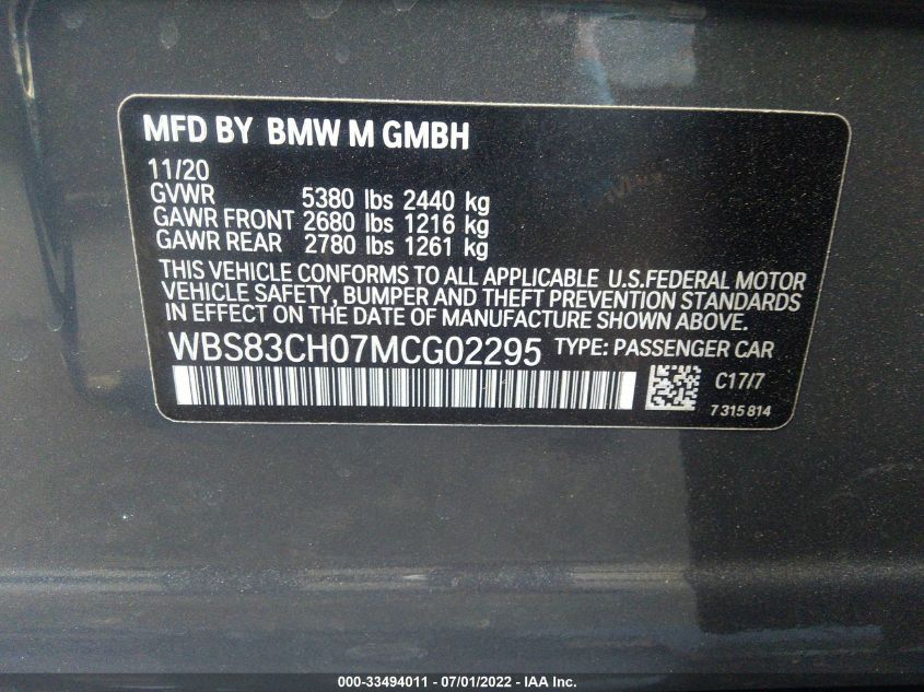 2021 BMW M5 WBS83CH07MCG02295
