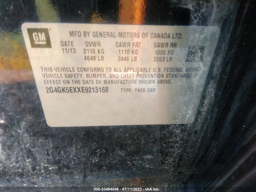 2014 BUICK REGAL 2G4GK5EXXE9213168