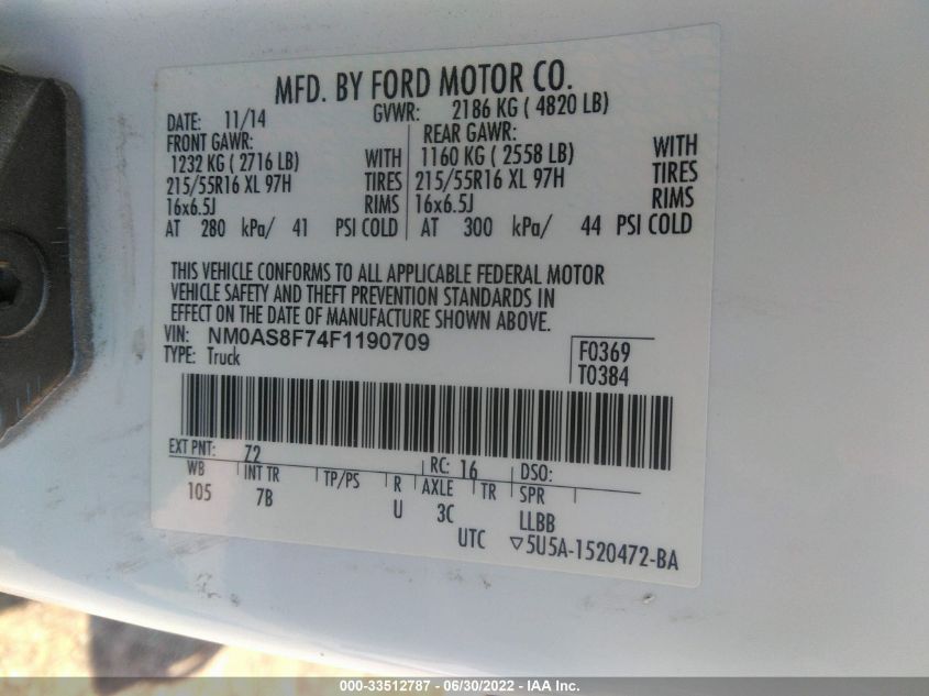 2015 FORD TRANSIT CONNECT WAGON XLT NM0AS8F74F1190709