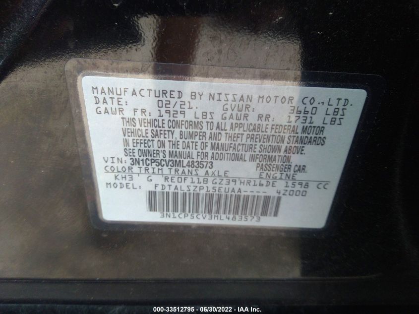 2021 NISSAN KICKS SV 3N1CP5CV3ML483573