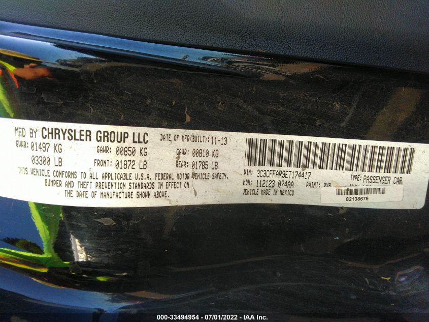 2014 FIAT 500 POP 3C3CFFAR9ET174417