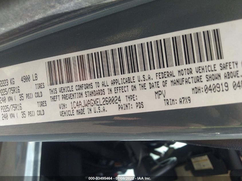 2014 JEEP WRANGLER SPORT 1C4AJWAGXEL260024